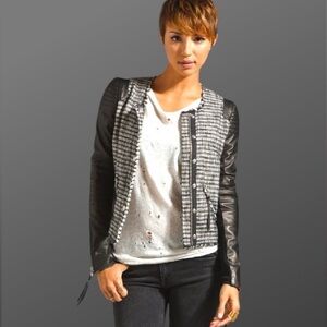 REBECCA TAYLOR Tweed and Leather Jacket